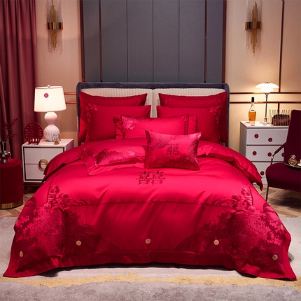 91家纺网 家纺一手货源 找家纺 （总）美娘阁 2025新款长绒棉贡缎新中式古典韵味精美刺绣婚庆四件套多件套系列