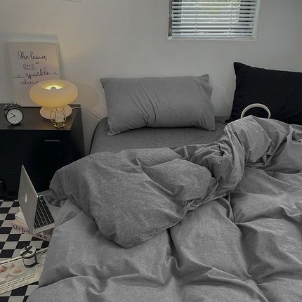 2024新款A类全棉纯棉纯色双拼色织水洗棉四件套 浅灰拼深灰