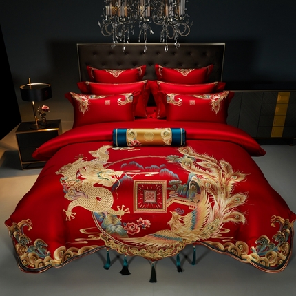 91家纺网 家纺一手货源 找家纺 （总）美娘阁 2025新款长绒棉贡缎新中式古典韵味精美刺绣婚庆四件套多件套系列