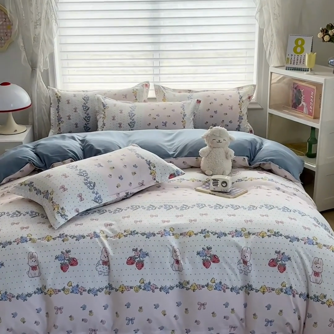 91家纺网 家纺一手货源 找家纺 楠沐家纺 （套件）2025新款亲肤芦荟棉美棉磨毛印花四件套(第二批) 田园小兔