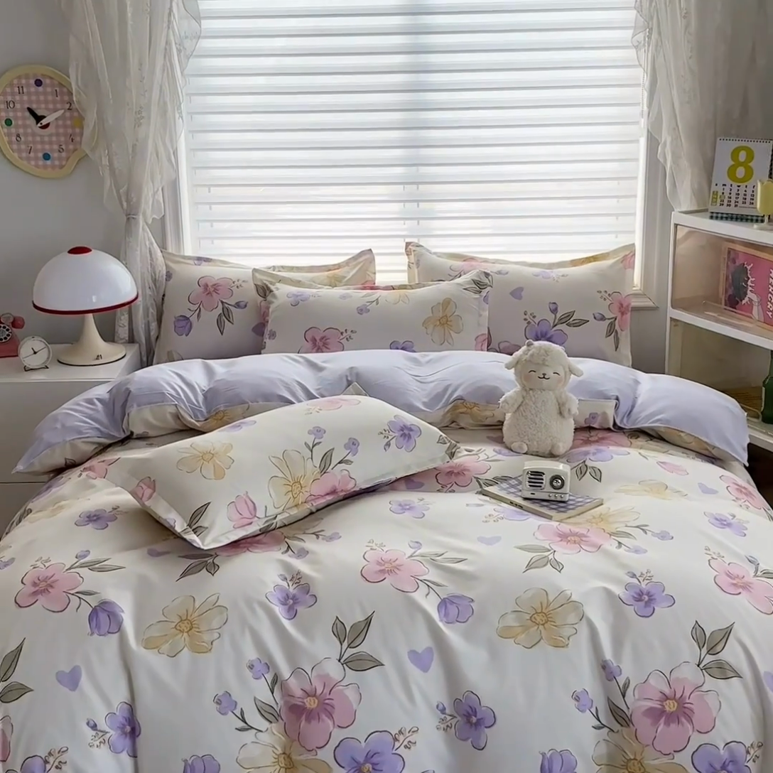 91家纺网 家纺一手货源 找家纺 楠沐家纺 （套件）2025新款亲肤芦荟棉美棉磨毛印花四件套(第二批) 春田花卉