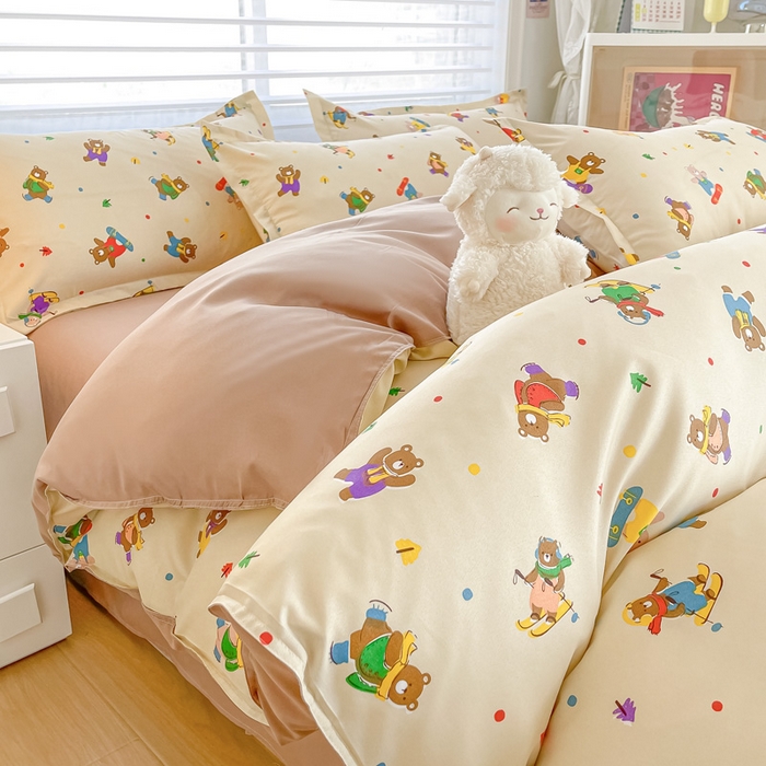 91家纺网 家纺一手货源 找家纺 楠沐家纺 （套件）2025新款亲肤芦荟棉美棉磨毛印花四件套(第二批) 滑板小熊