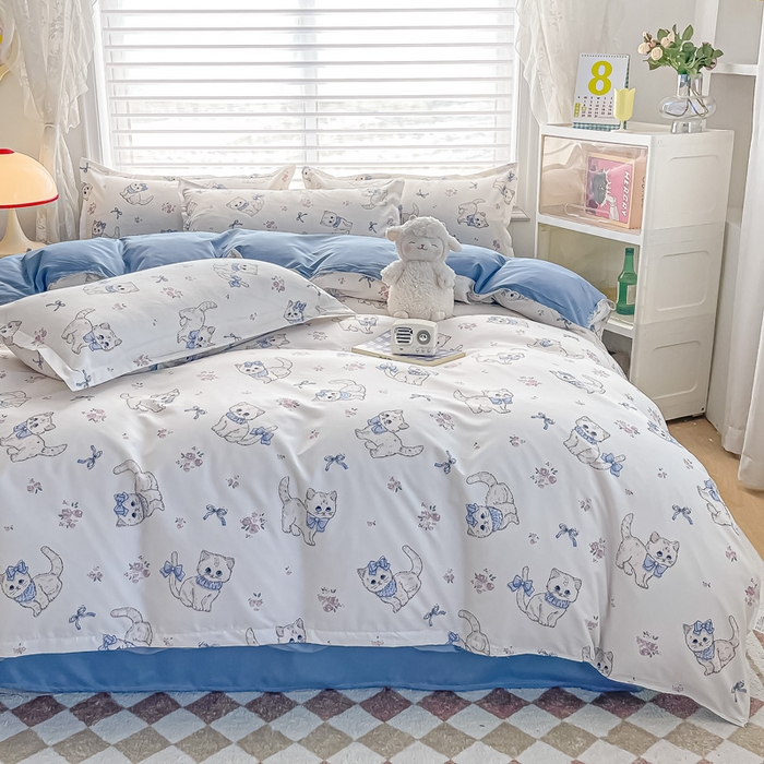 91家纺网 家纺一手货源 找家纺 楠沐家纺 2025年新款亲肤水洗棉芦荟棉磨毛单被套（第二批） 猫咪小姐