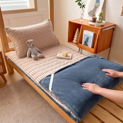 萌飞 2024新款可拆洗棉花床垫双面可用 粉小格