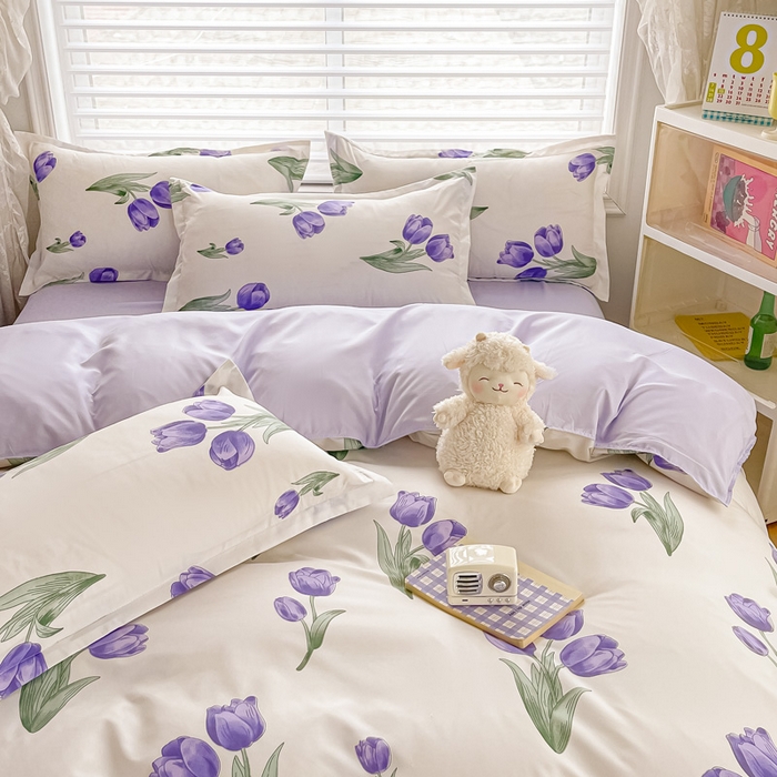 91家纺网 家纺一手货源 找家纺 楠沐家纺 （套件）2025新款亲肤芦荟棉美棉磨毛印花四件套(第二批) 紫悦