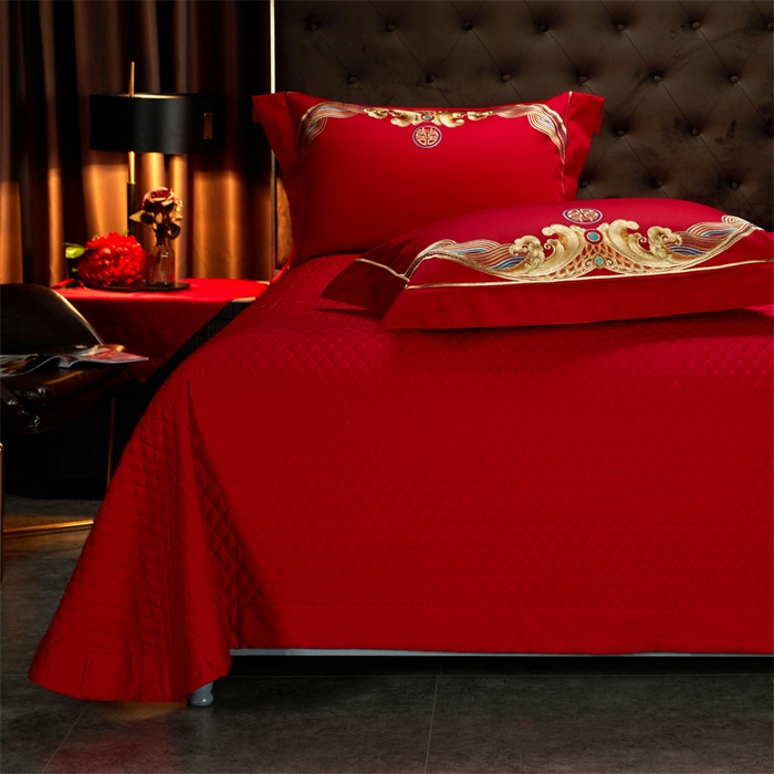 91家纺网 家纺一手货源 找家纺 美娘阁 2025新款长绒棉贡缎新中式古典韵味精美刺绣婚庆四件套多件套系列 凤舞九天