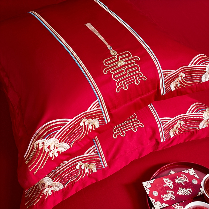 91家纺网 家纺一手货源 找家纺 振翼 2025新款40s全棉丝光喷气婚庆四件套多件套1 龙凤之恋