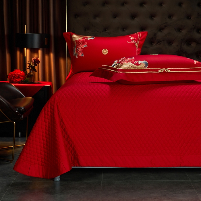 91家纺网 家纺一手货源 找家纺 美娘阁 2025新款长绒棉贡缎新中式古典韵味精美刺绣婚庆四件套多件套系列 相伴一生