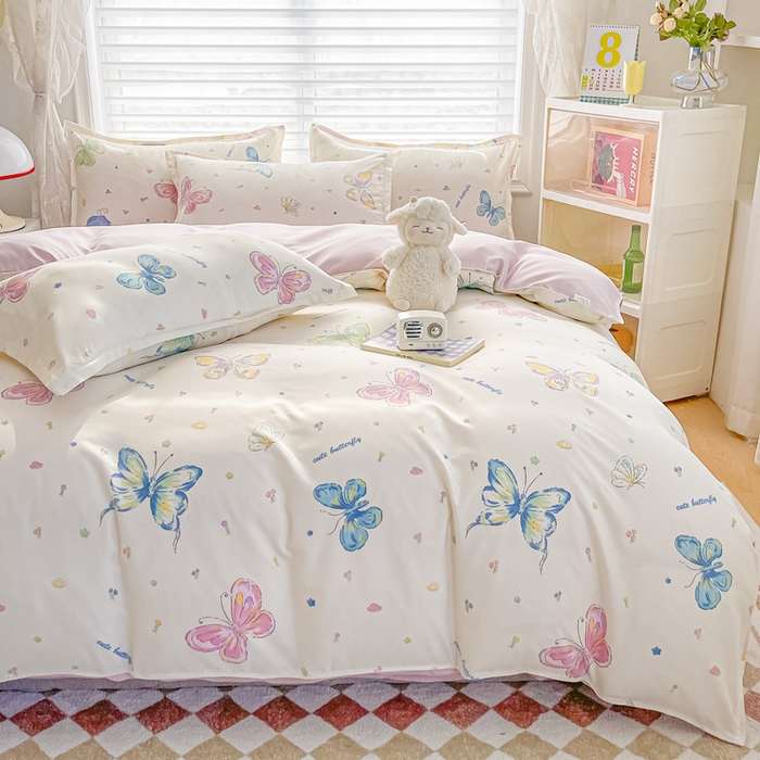 91家纺网 家纺一手货源 找家纺 楠沐家纺 （套件）2025新款亲肤芦荟棉美棉磨毛印花四件套(第二批) 蝶舞仙子