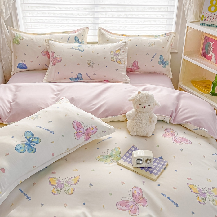 91家纺网 家纺一手货源 找家纺 楠沐家纺 （套件）2025新款亲肤芦荟棉美棉磨毛印花四件套(第二批) 蝶舞仙子