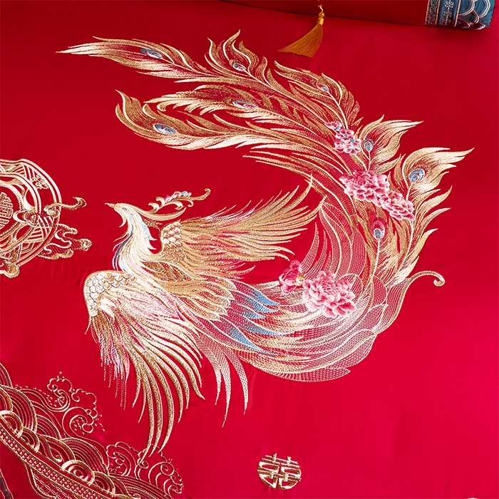 91家纺网 家纺一手货源 找家纺 振翼 2025新款40s全棉丝光喷气婚庆四件套多件套1 龙凤之恋