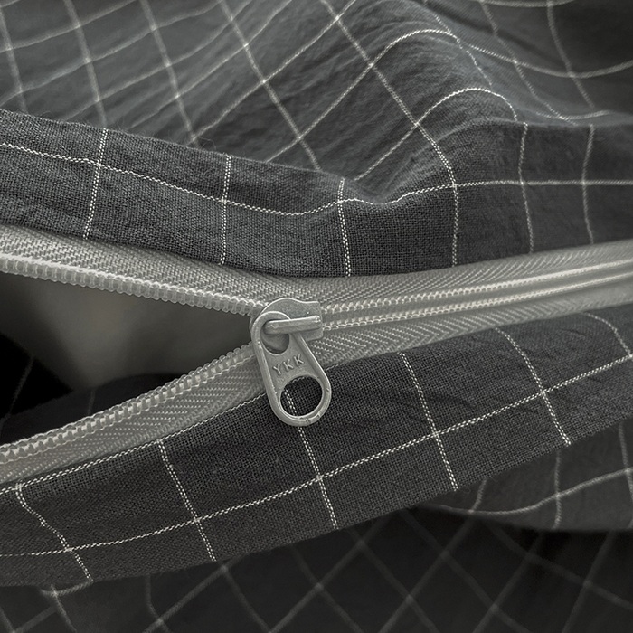 91家纺网 家纺一手货源 找家纺 2024新款A类全棉纯棉纯色双拼色织水洗棉四件套 小灰格