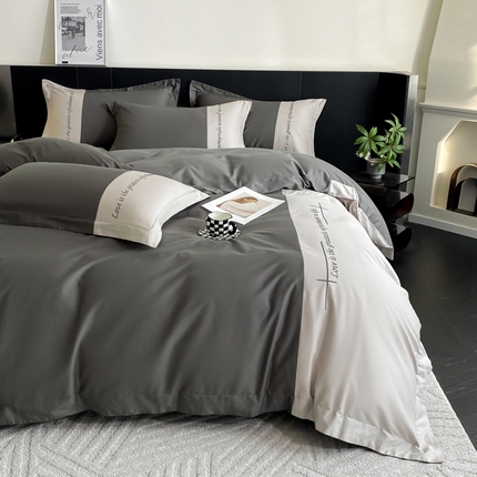 91家纺网 家纺一手货源 找家纺 （总）如一 2024新款全棉宽边刺绣撞色四件套-缪斯