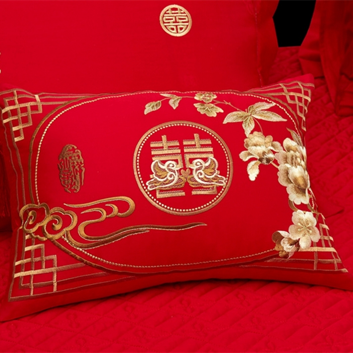 91家纺网 家纺一手货源 找家纺 美娘阁 2025新款长绒棉贡缎提花款新中式古典韵味精美刺绣婚庆四件套多件套 花香四溢（金）