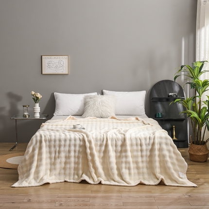 91家纺网 家纺一手货源 找家纺 （总）爱她美家纺 2024新款兔毛泡泡毯多功能毯子