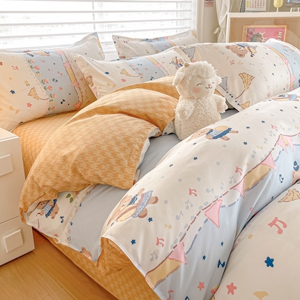 楠沐家纺 （套件）2025新款亲肤芦荟棉美棉磨毛印花四件套(第二批) 派对熊