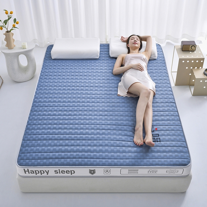 91家纺网 家纺一手货源 找家纺 顺发床垫 2025新款华夫格天然乳胶床垫记忆海绵床垫  蓝色