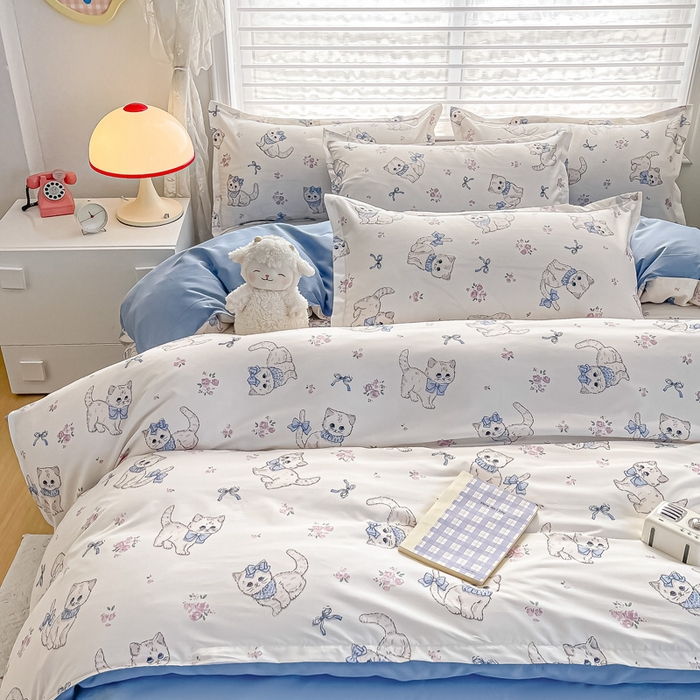 91家纺网 家纺一手货源 找家纺 楠沐家纺 （套件）2025新款亲肤芦荟棉美棉磨毛印花四件套(第二批) 猫咪小姐