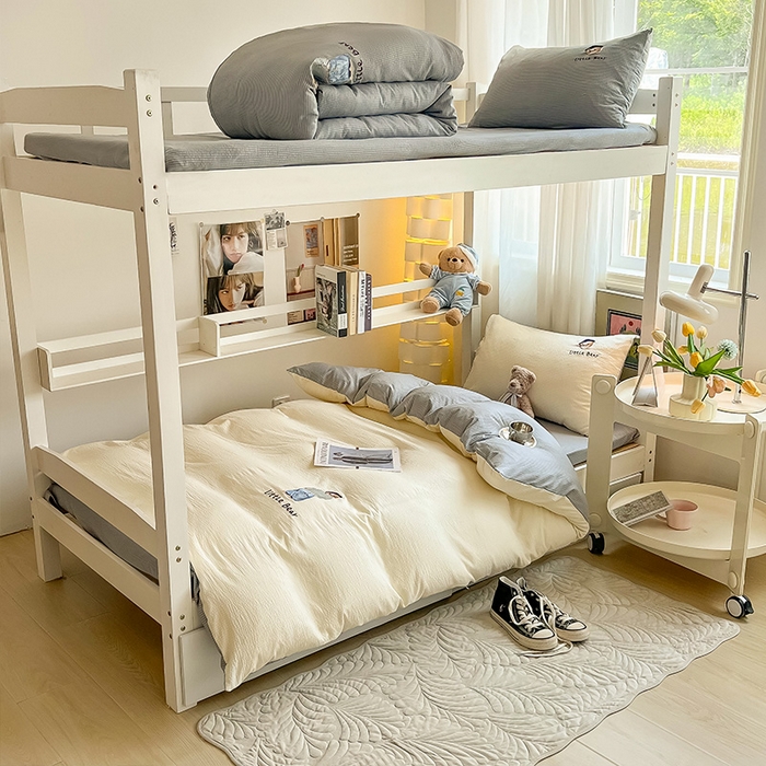 91家纺网 家纺一手货源 找家纺 眠帛家居 2024新款宿舍三件套水洗棉提花刺绣四件套熊先生 奶杏-雾灰