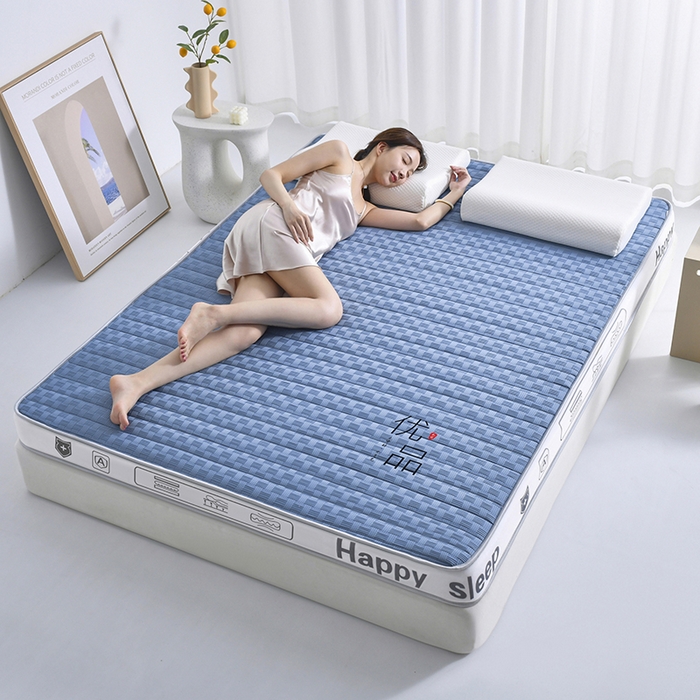 91家纺网 家纺一手货源 找家纺 顺发床垫 2025新款华夫格天然乳胶床垫记忆海绵床垫  蓝色