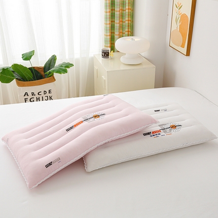 （总）织布人 2024新款枕芯小清新磨毛花边艾草纤维低枕成人学生低枕头矮枕芯 48*74cm 