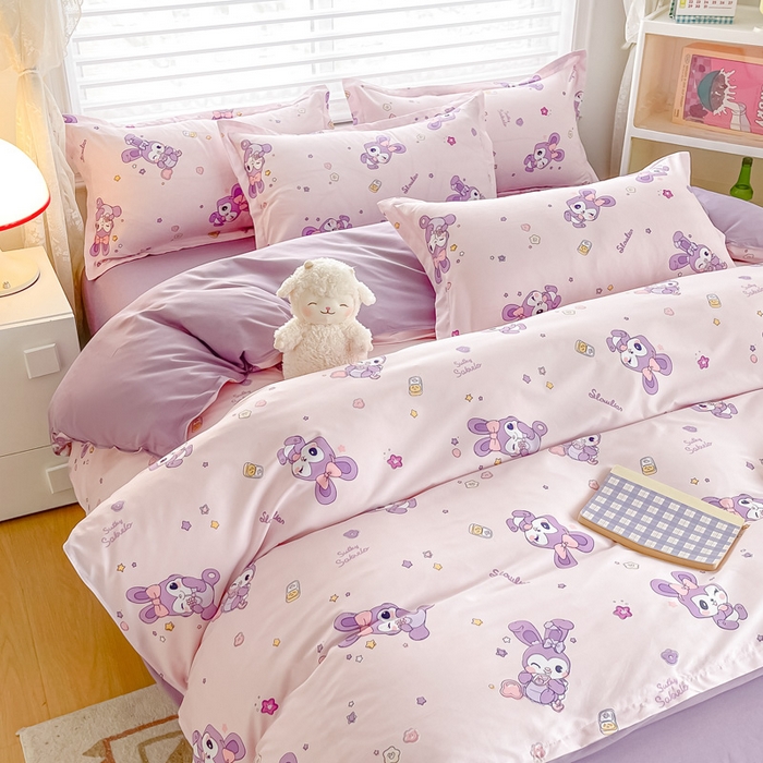 91家纺网 家纺一手货源 找家纺 楠沐家纺 （套件）2025新款亲肤芦荟棉美棉磨毛印花四件套(第二批) 星星兔