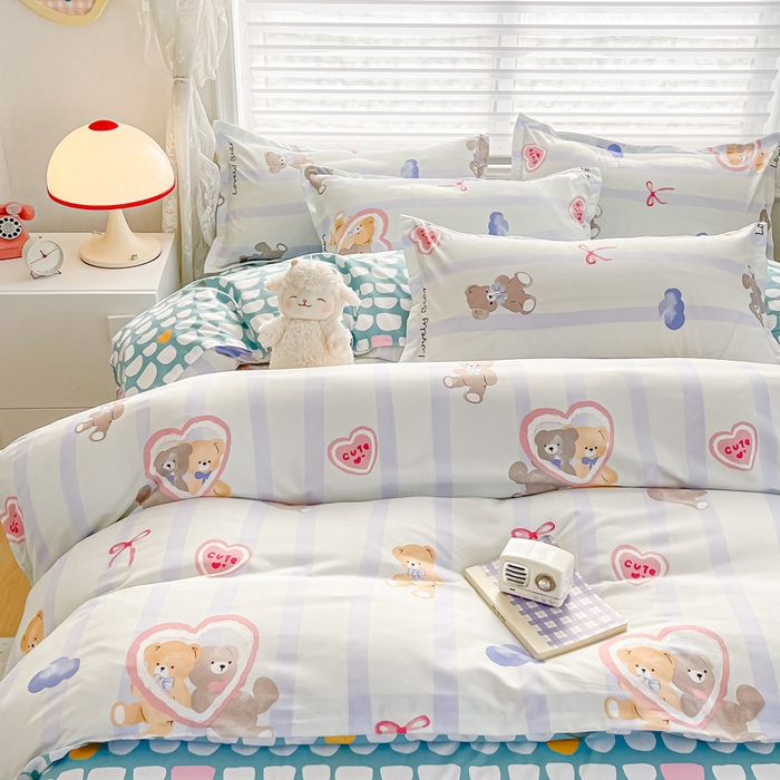 91家纺网 家纺一手货源 找家纺 楠沐家纺 （套件）2025新款亲肤芦荟棉美棉磨毛印花四件套(第二批) 爱心熊