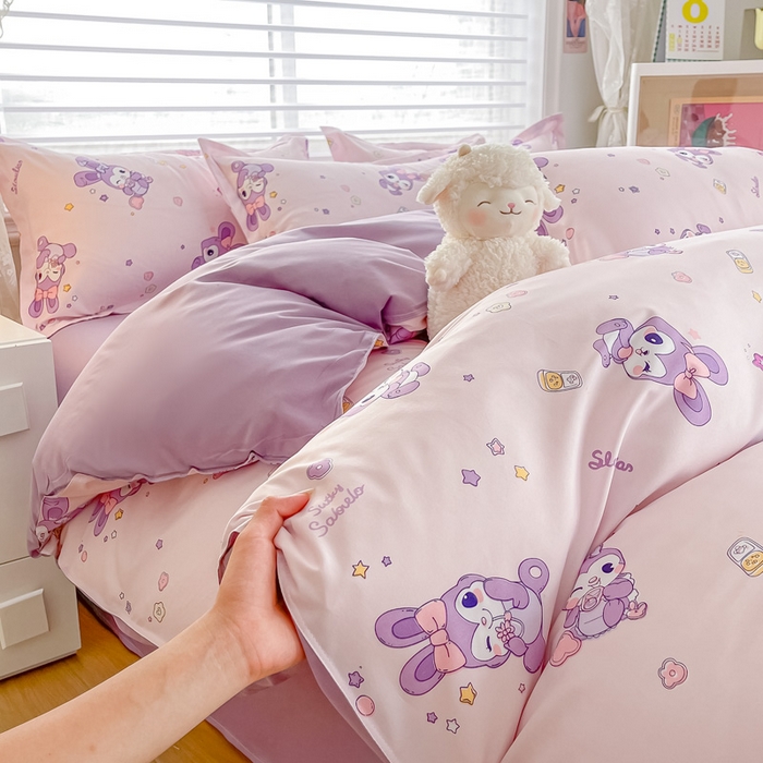 91家纺网 家纺一手货源 找家纺 楠沐家纺 （套件）2025新款亲肤芦荟棉美棉磨毛印花四件套(第二批) 星星兔