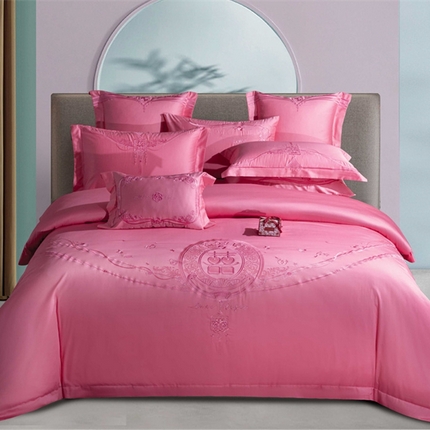 美娘阁 2025新款长绒棉贡缎新中式古典韵味精美刺绣婚庆四件套多件套系列 双喜临门（粉）