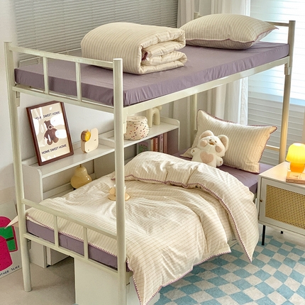 91家纺网 家纺一手货源 找家纺 莱茵家居 2024新款A类全棉色织水洗棉贝壳边三件套 柠檬黄细条