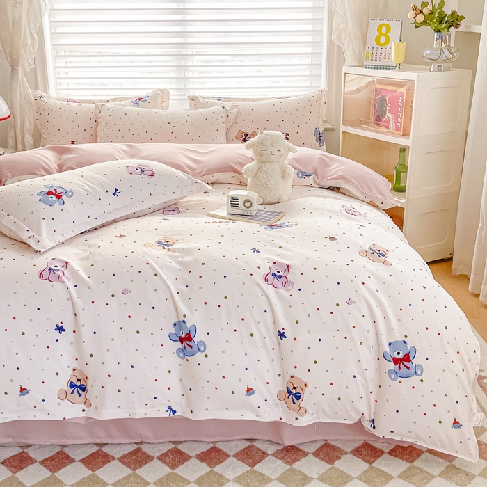 91家纺网 家纺一手货源 找家纺 楠沐家纺 （套件）2025新款亲肤芦荟棉美棉磨毛印花四件套(第二批) 哆咪熊