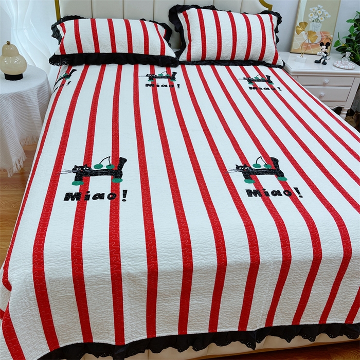 91家纺网 家纺一手货源 找家纺 暖居 2024新款豆豆被四件套棉花床盖三件套四季通用条纹猫