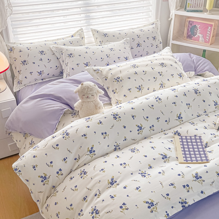 91家纺网 家纺一手货源 找家纺 楠沐家纺 （套件）2025新款亲肤芦荟棉美棉磨毛印花四件套(第二批) 紫色浪漫