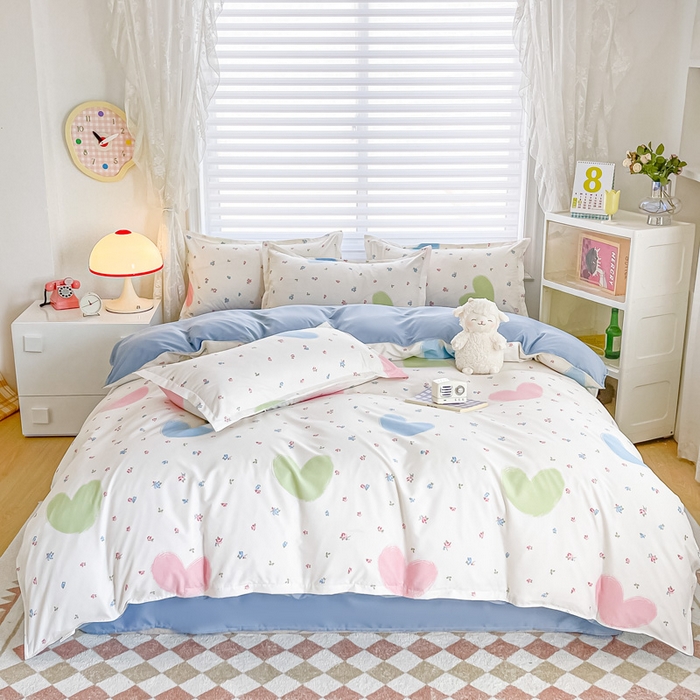 91家纺网 家纺一手货源 找家纺 楠沐家纺 （套件）2025新款亲肤芦荟棉美棉磨毛印花四件套(第二批) 爱心满满