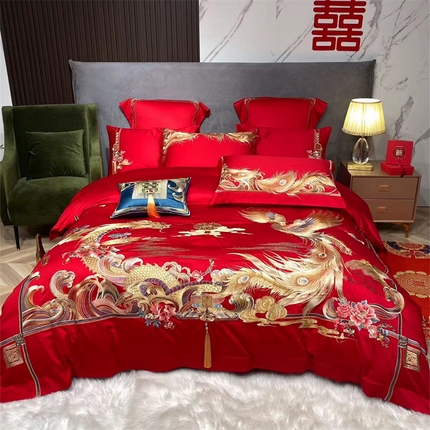 91家纺网 家纺一手货源 找家纺 （总）美娘阁 2025新款长绒棉贡缎新中式古典韵味精美刺绣婚庆四件套多件套系列