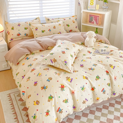 91家纺网 家纺一手货源 找家纺 楠沐家纺 2025年新款亲肤水洗棉芦荟棉磨毛单被套（第二批） 滑板小熊