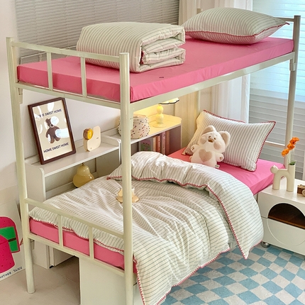 莱茵家居 2024新款A类全棉色织水洗棉贝壳边三件套 草绿细条