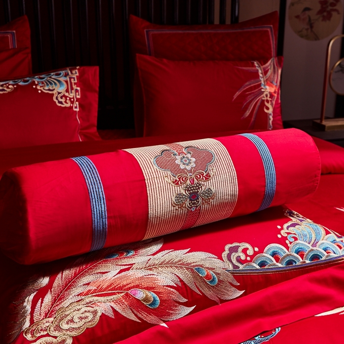 91家纺网 家纺一手货源 找家纺 美娘阁 2025新款长绒棉贡缎新中式古典韵味精美刺绣婚庆四件套多件套系列 龙章凤姿（荷包款）