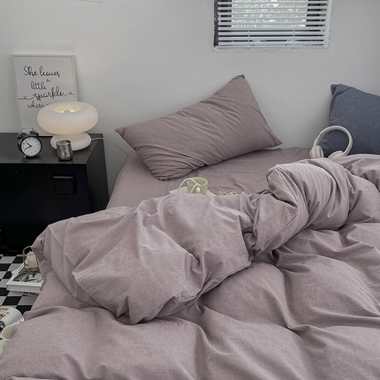 2024新款A类全棉纯棉纯色双拼色织水洗棉四件套 豆沙色