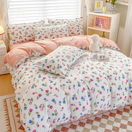 楠沐家纺 2025年新款亲肤水洗棉芦荟棉磨毛单被套（第二批） 花花兔