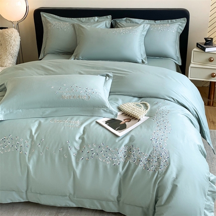 91家纺网 家纺一手货源 找家纺 金牛座 2025新款长绒棉全棉刺绣四件套【配礼盒】 名仕-湖蓝