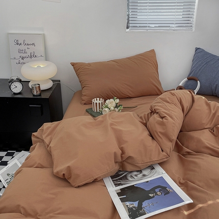 2024新款A类全棉纯棉纯色双拼色织水洗棉四件套 南瓜色