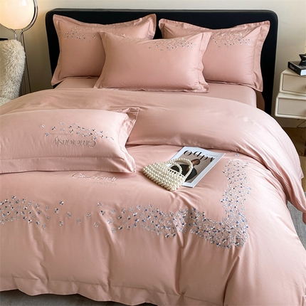 91家纺网 家纺一手货源 找家纺 金牛座 2025新款长绒棉全棉刺绣四件套【配礼盒】 名仕-豆沙