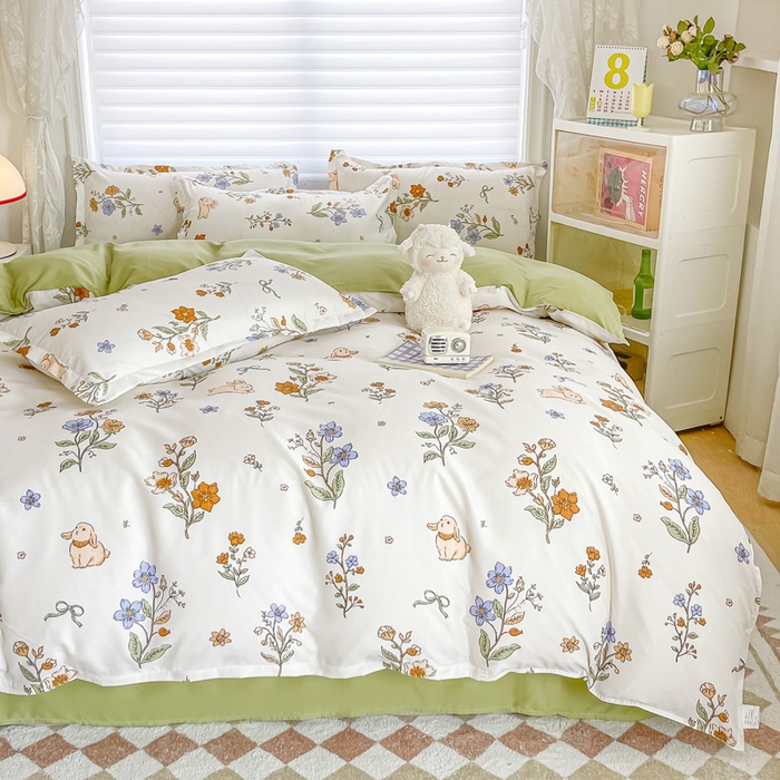 91家纺网 家纺一手货源 找家纺 楠沐家纺 2025年新款亲肤水洗棉芦荟棉磨毛单被套（第二批） 花丛兔