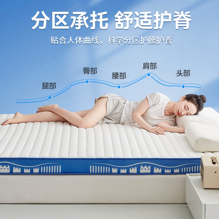 91家纺网 家纺一手货源 找家纺 布卢姆床垫 2025新款针织乳胶立体成人床垫-长城款 长城-宝蓝白