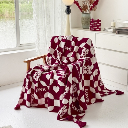 91家纺网 家纺一手货源 找家纺 （总）栩裕纺织 2024新款中式风高端婚礼喜字毛毯（可定制）