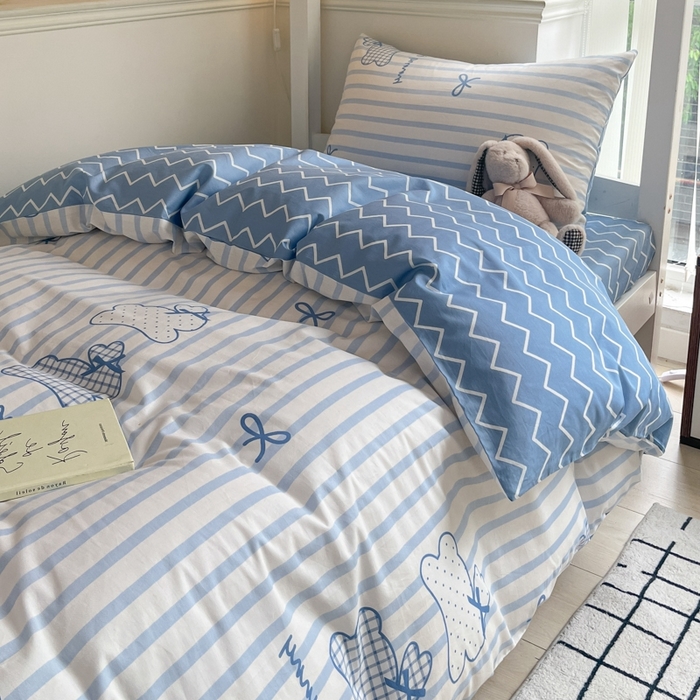 91家纺网 家纺一手货源 找家纺 吉象家纺 2025新款全棉印花款三件套 奔跑兔