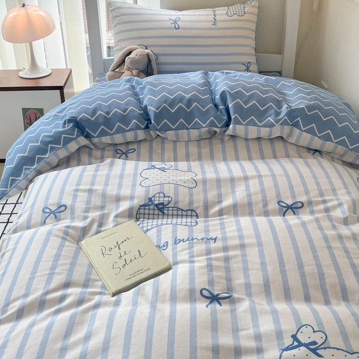 91家纺网 家纺一手货源 找家纺 吉象家纺 2025新款全棉印花款三件套 奔跑兔