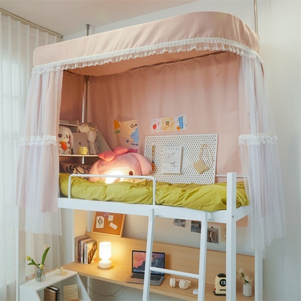91家纺网 家纺一手货源 找家纺 （总）卓尔居 2025新款浪漫学生蚊帐宿舍雪尼尔交织工艺蕾丝幔纱U型导轨蚊帐-远莺