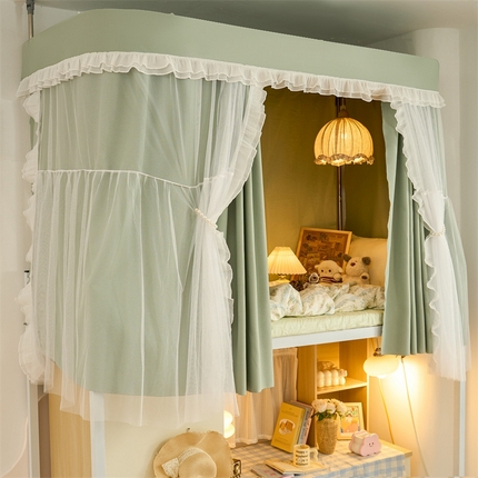 91家纺网 家纺一手货源 找家纺 （总）卓尔居 2025新款浪漫学生宿舍雪尼尔交织工艺蕾丝幔纱U型导轨蚊帐-莱茵湖